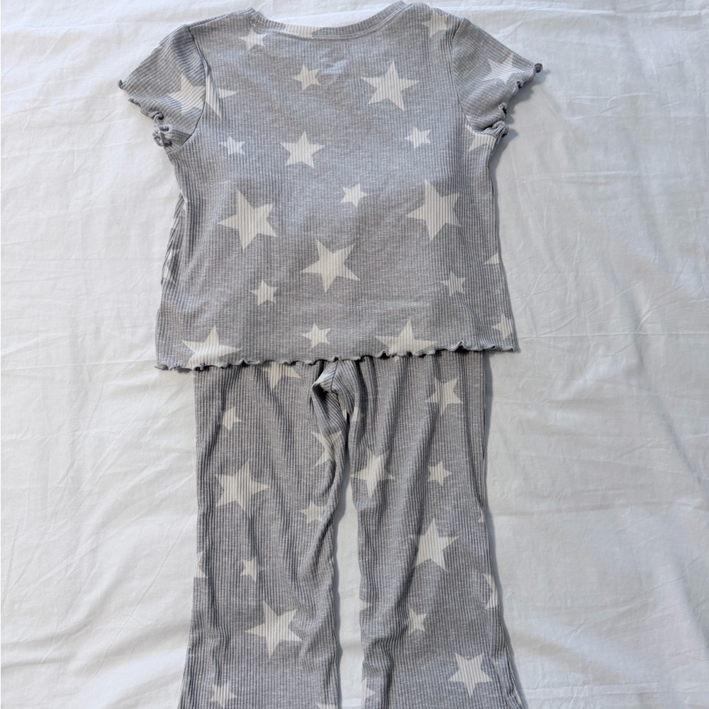 Wonder Nation Girls Gray Ribbed Star Print 2-Piece Pajama Set Size 6-6X